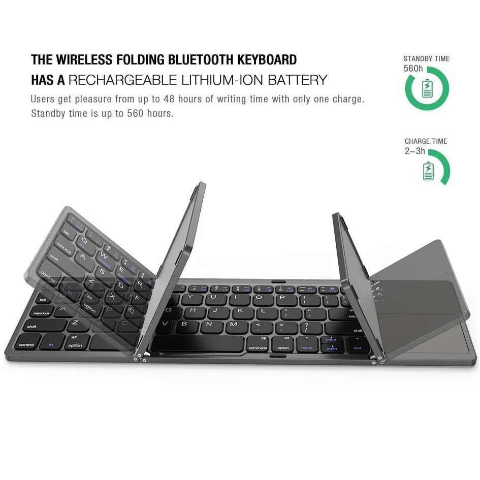 B033 Mini Bluetooth Folding Keyboard with Touchpad - Compatible with Windows, Android, iOS Tablets and Phones