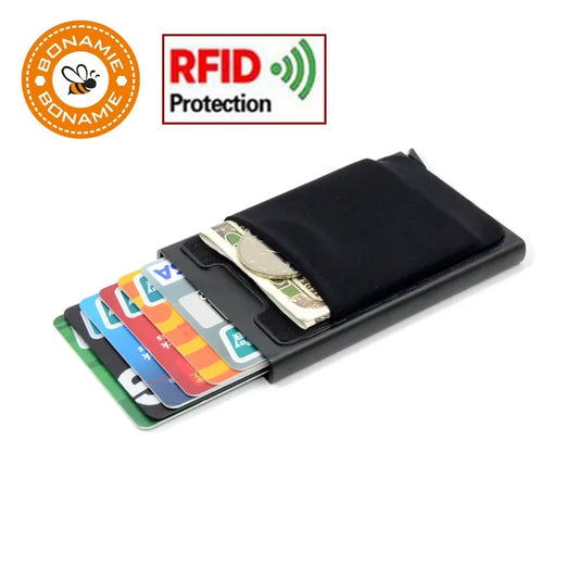 Compact RFID Aluminum Wallet with Elastic Back Pouch