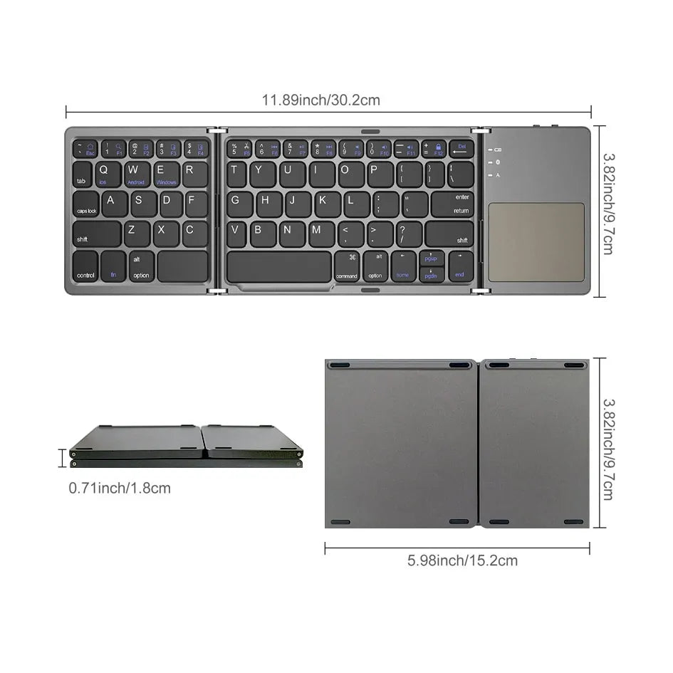 B033 Mini Bluetooth Folding Keyboard with Touchpad - Compatible with Windows, Android, iOS Tablets and Phones