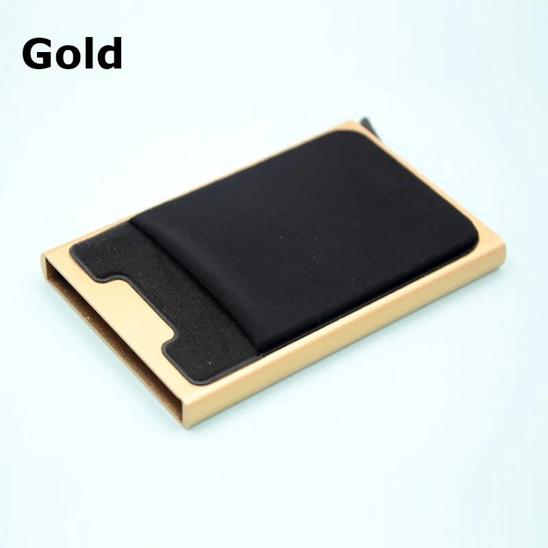 Compact RFID Aluminum Wallet with Elastic Back Pouch