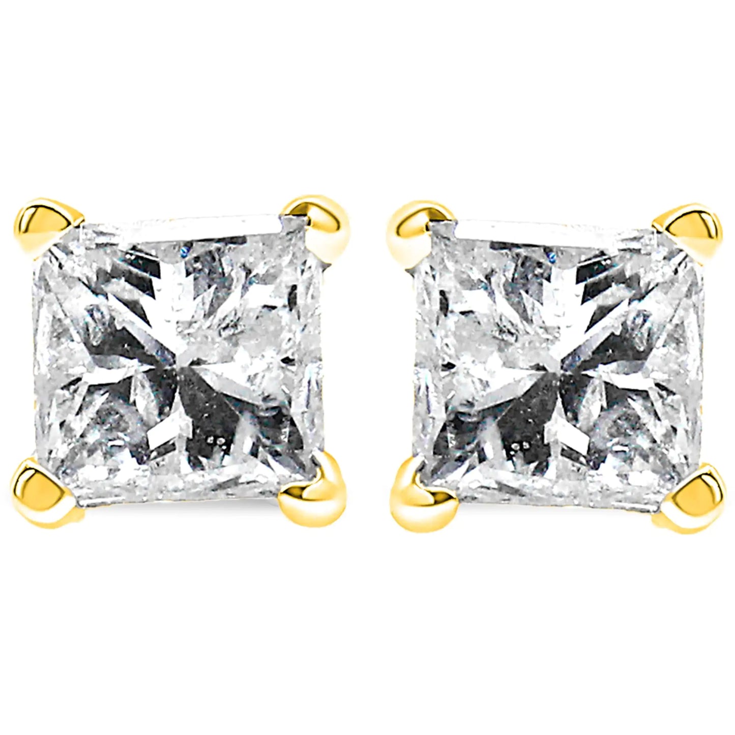 AGS Certified 1/2 Cttw Princess-Cut Square Diamond 4-Prong Solitaire Stud Earrings in 14K Yellow Gold (N-O Color, VS1-VS2 Clarity)