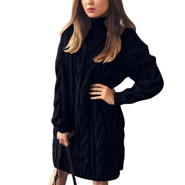 Turtleneck Twist Knitted Sweater Dress