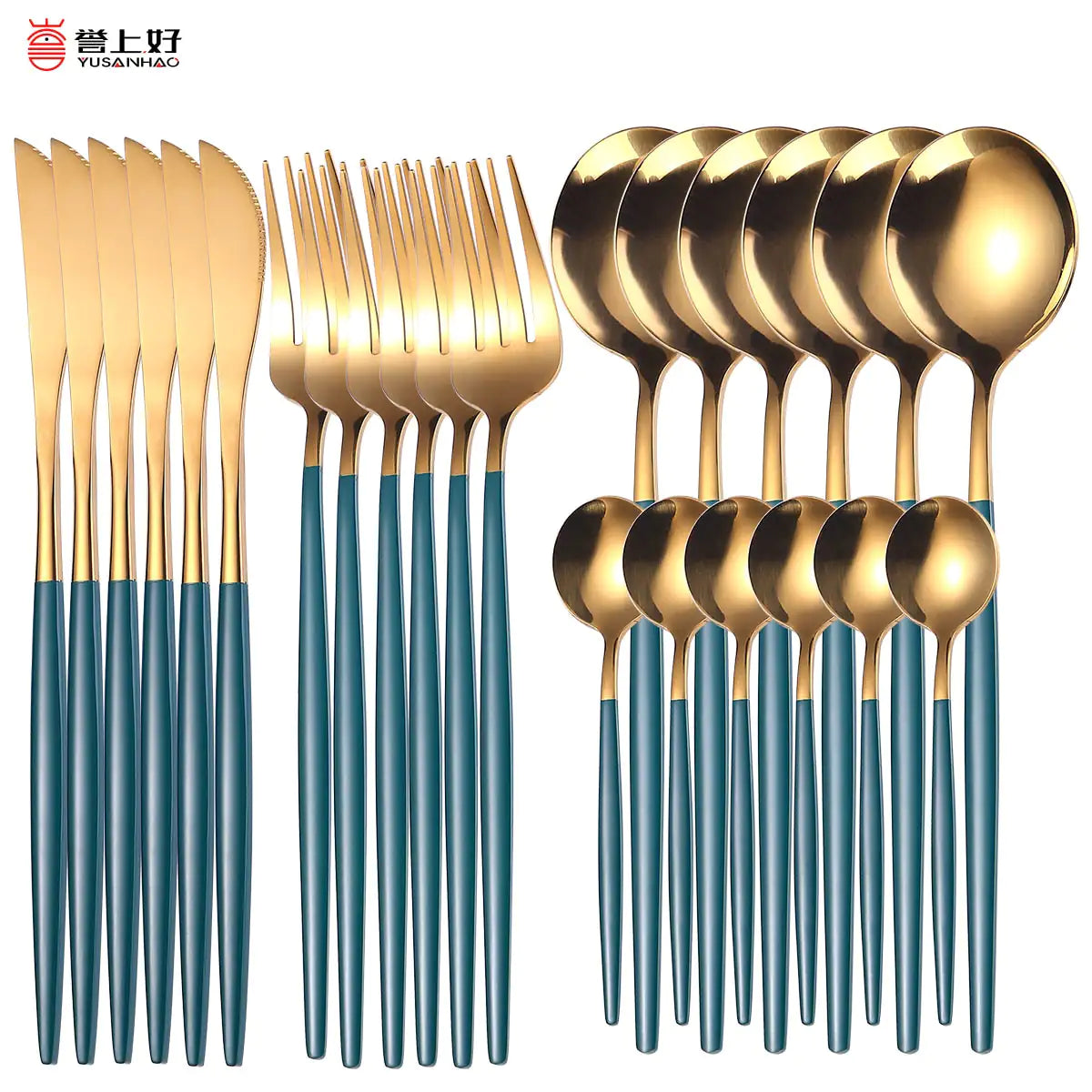 24pcs Gold Dinnerware Set Stainless Steel Tableware Set Knife Fork Spoon Luxury Cutlery Set Gift Box Flatware Dishwasher Safe