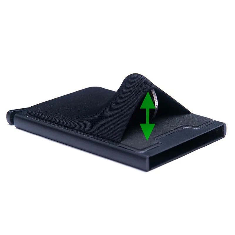 Compact RFID Aluminum Wallet with Elastic Back Pouch